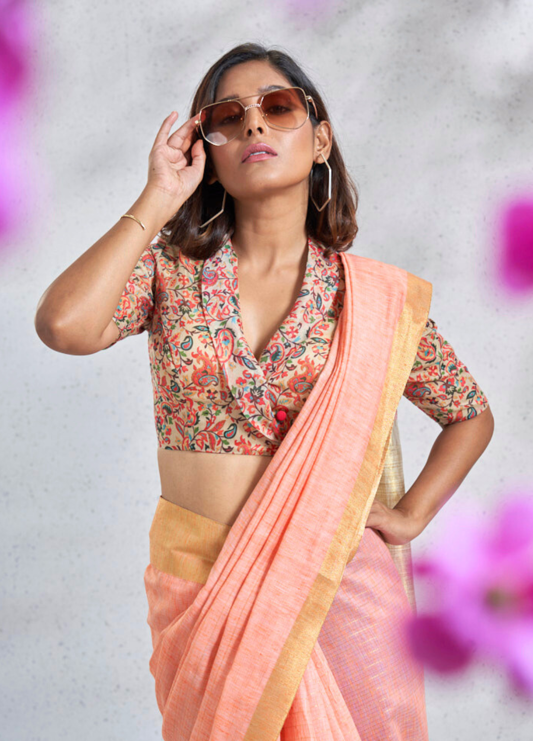 Contrast Blouse for Pink Saree, Pink Saree Blouse Designs