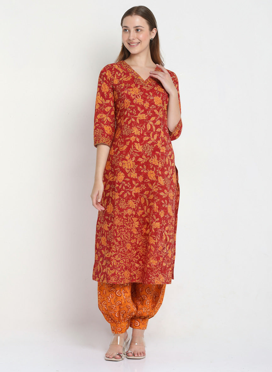 Maroon Cotton Printed Unstitched Dress Material (2 Pc)