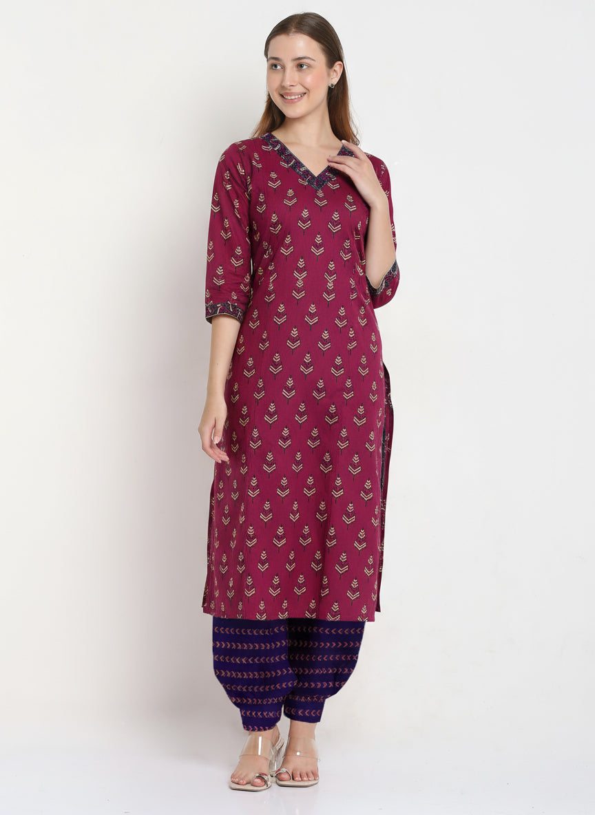 Purple Cotton Printed Unstitched Dress Material (2 Pc)