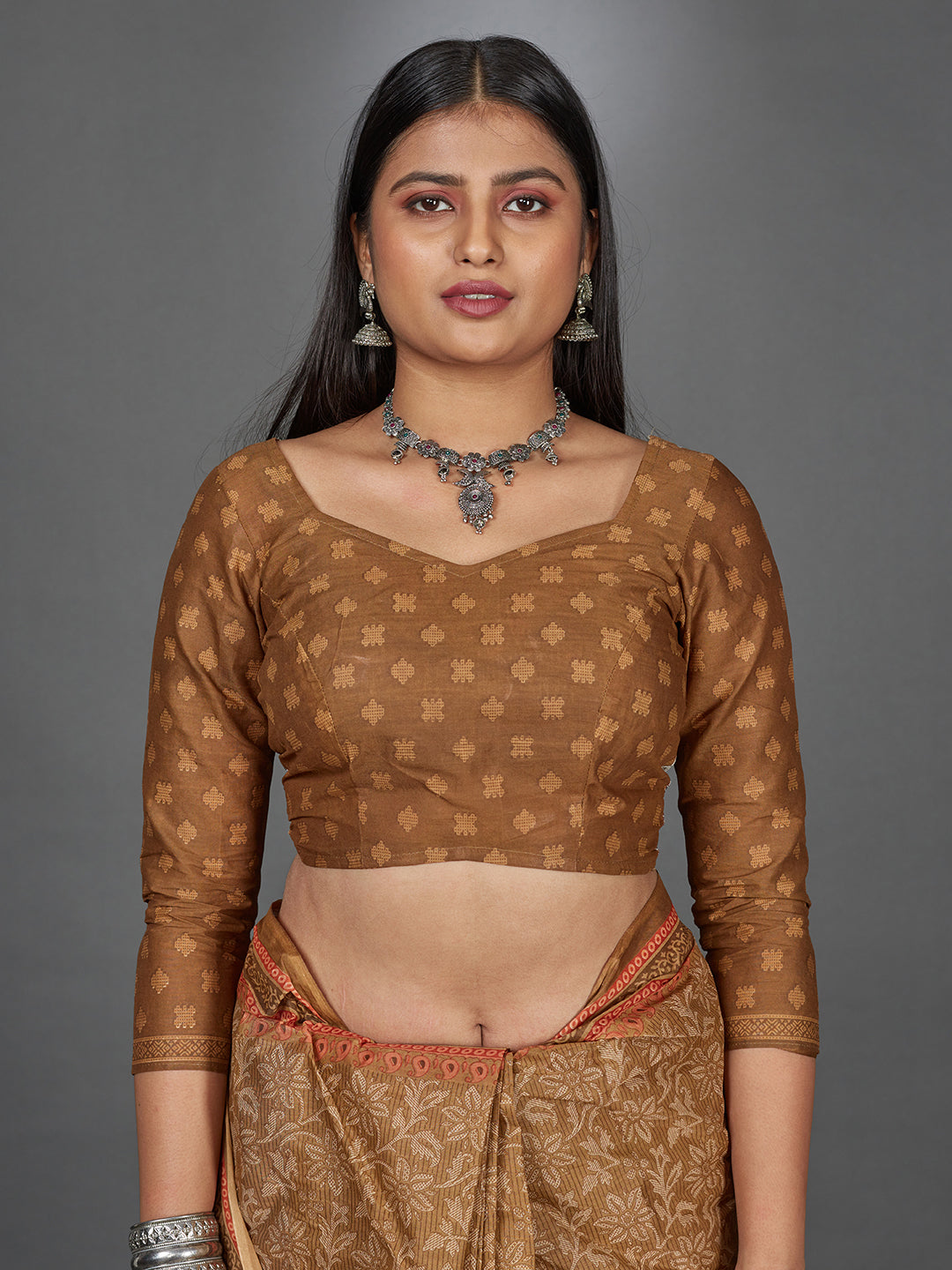 MANGALGIRI Brown Printed Pure Cotton Saree