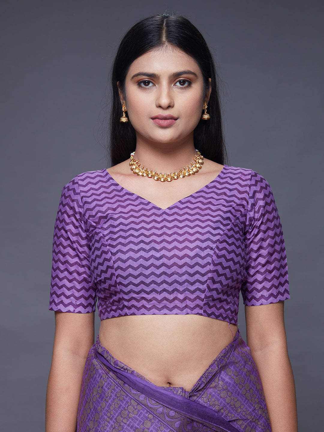 CHANDANI Purple Printed Pure Cotton Saree