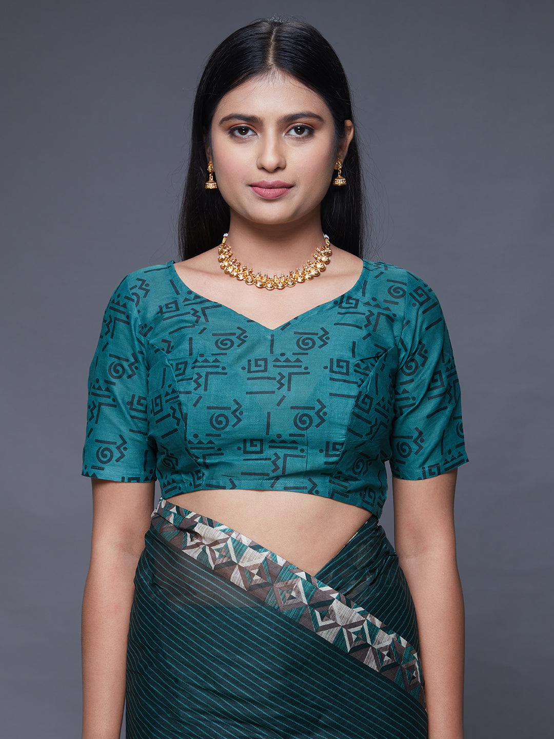 CHANDANI Green Printed Pure Cotton Saree