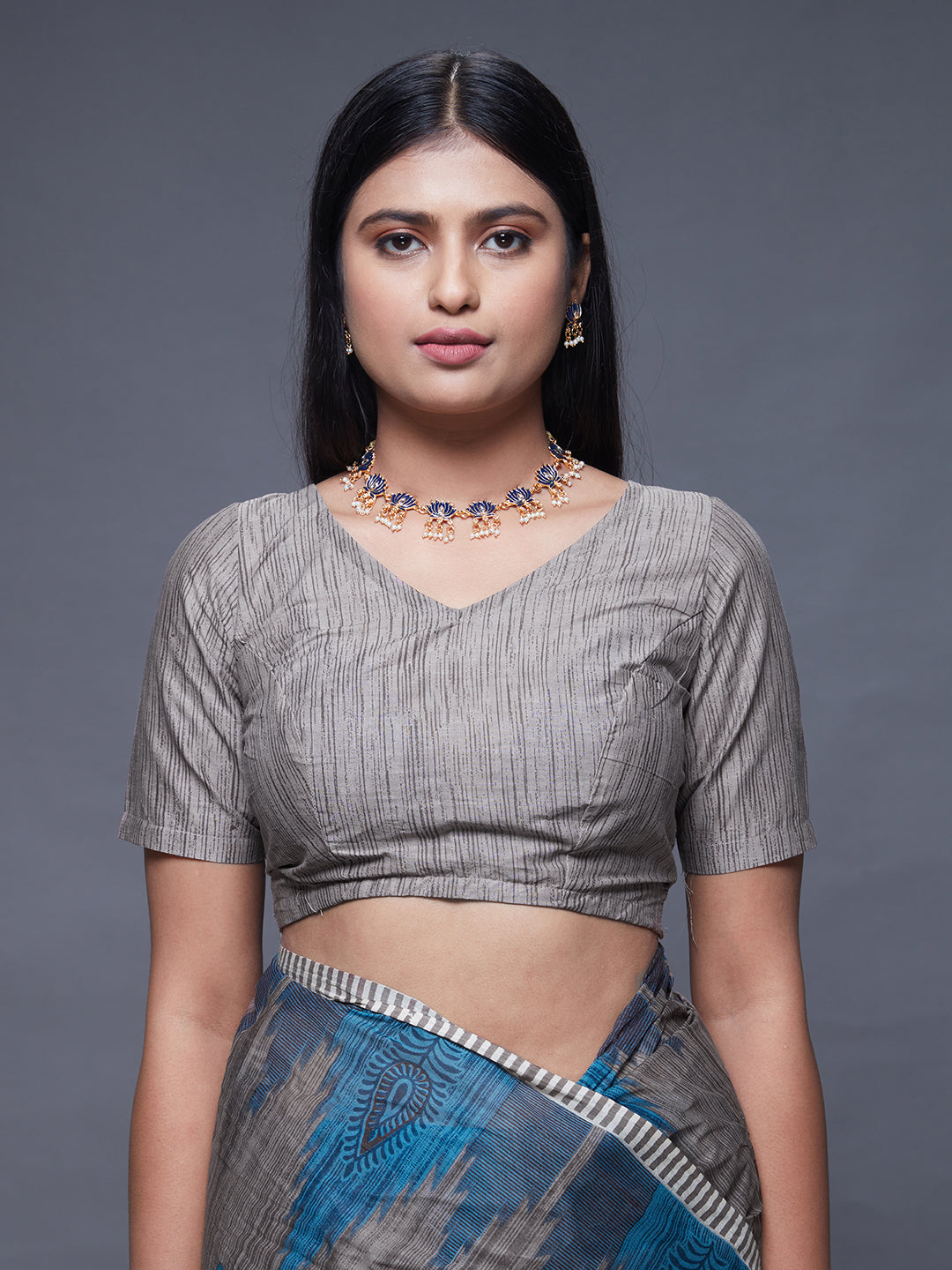CHANDANI Grey Printed Pure Cotton Saree