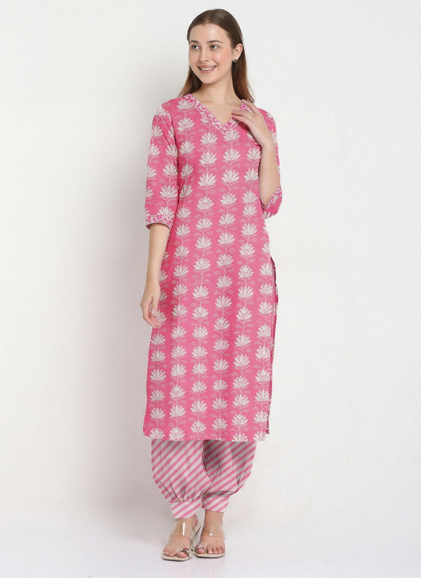 Pink Cotton Printed Unstitched Dress Material (2 Pc)