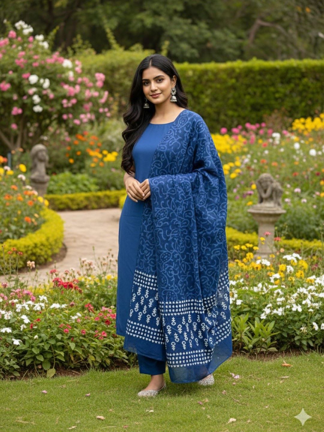 Blue Hand Block Printed Pure Cotton Dupatta
