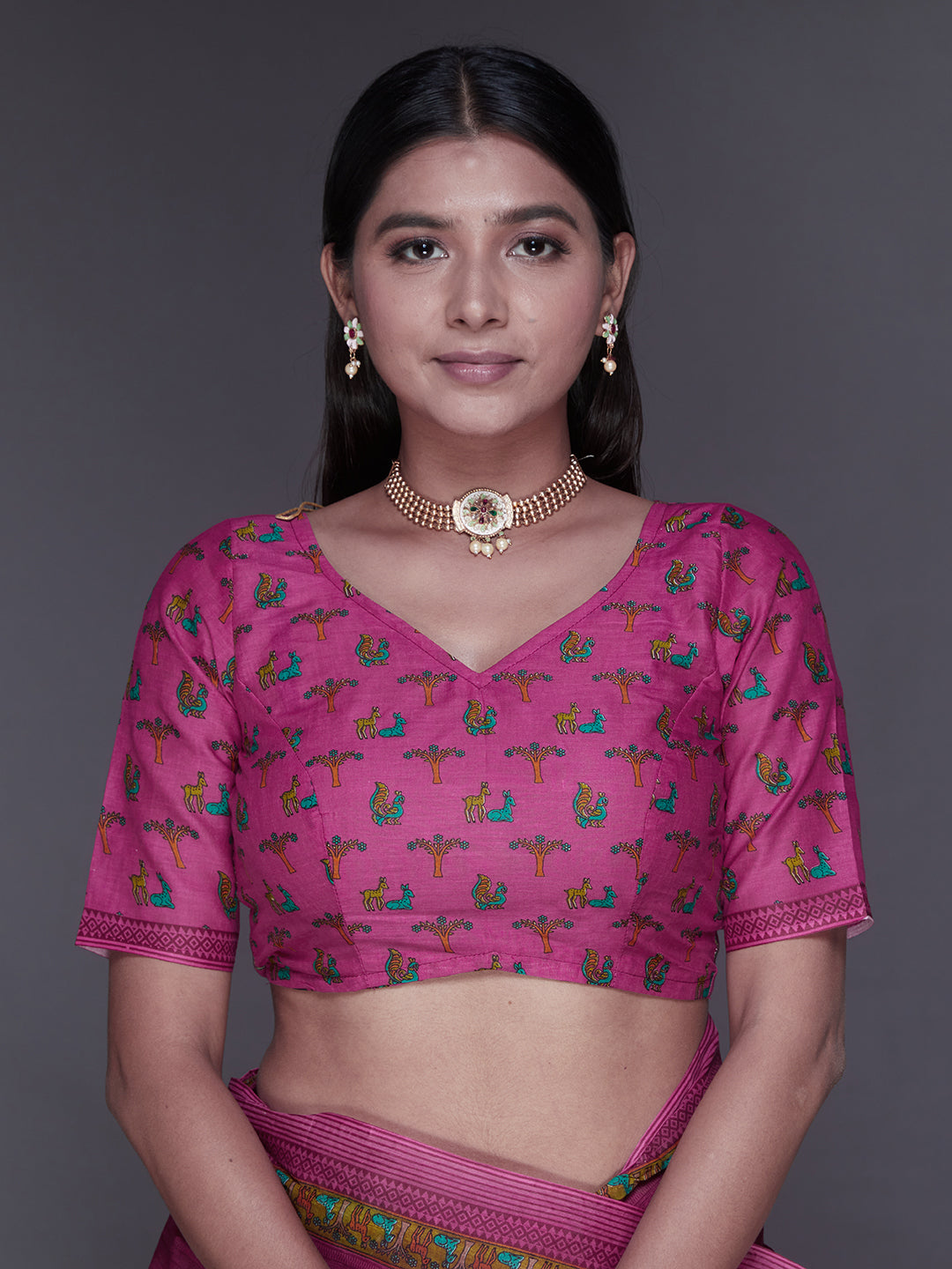 ROSHNI Wine Printed Pure Cotton Saree