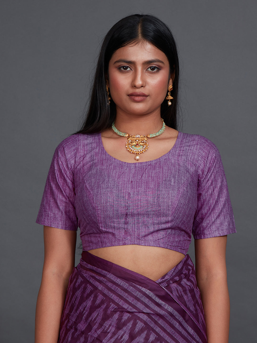 ANJLEE Purple Printed Pure Cotton Saree
