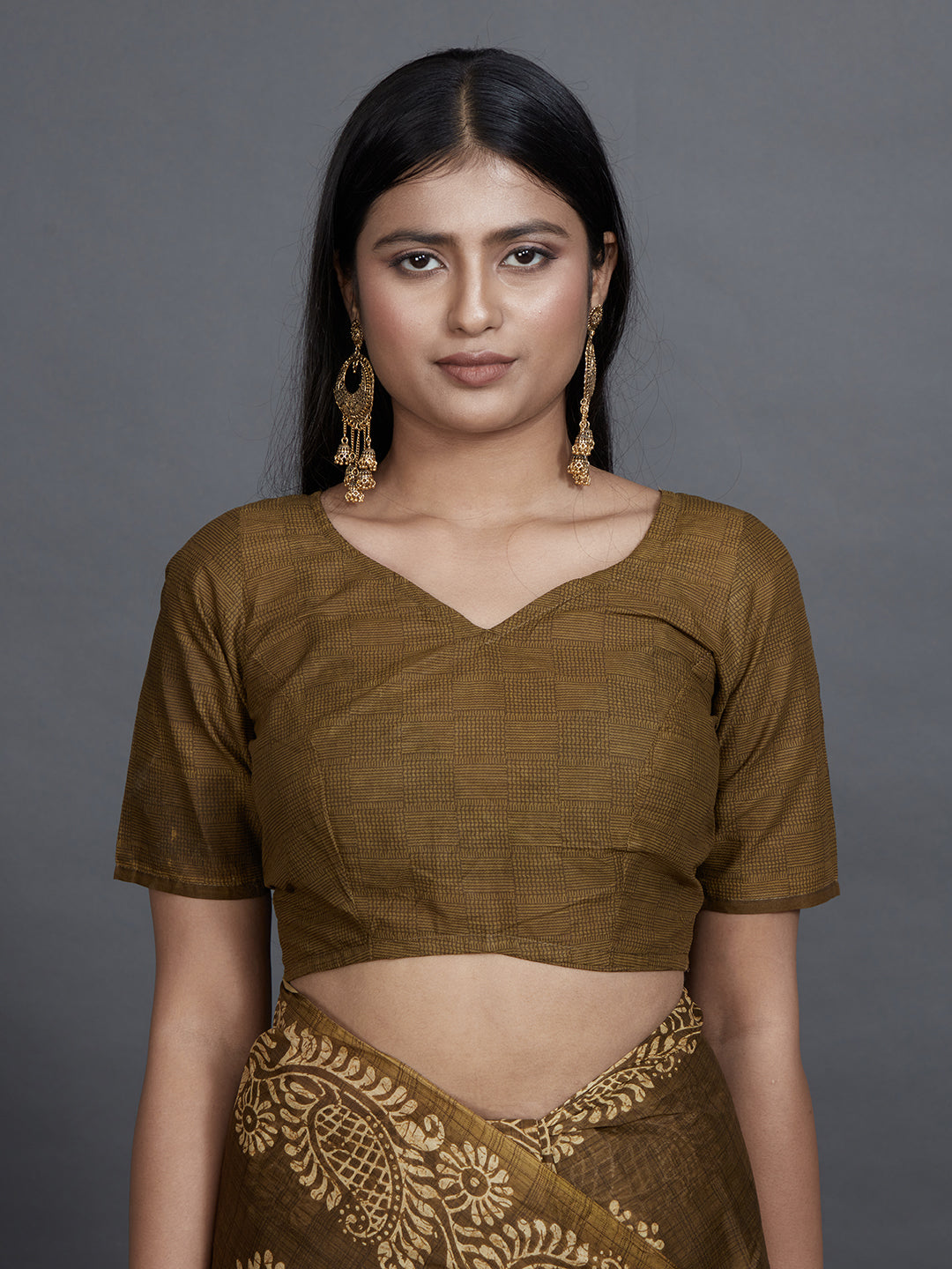 TANUSHRI Olive Printed Pure Cotton Saree