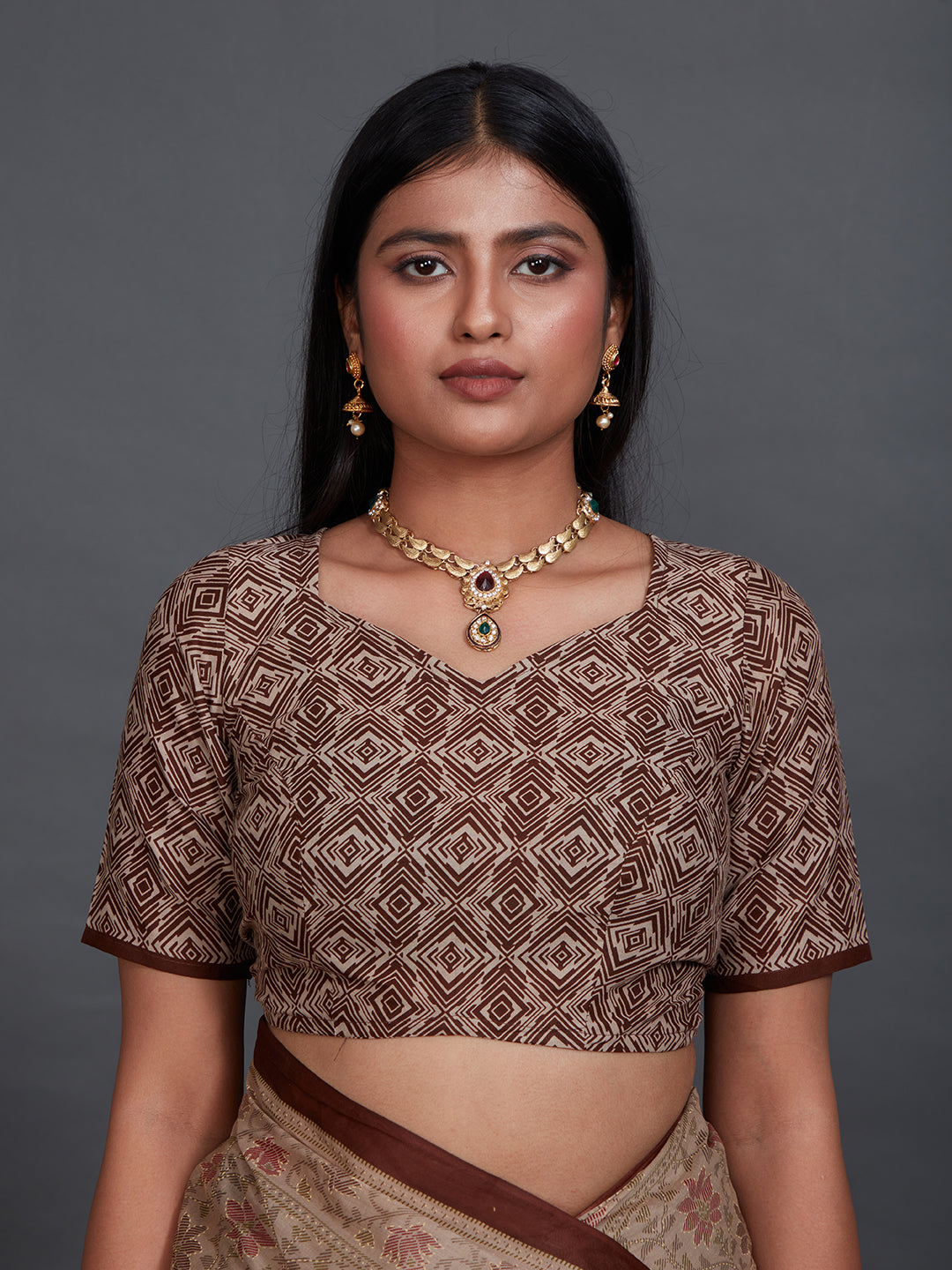 KRISHIKA Beige Printed Pure Cotton Saree