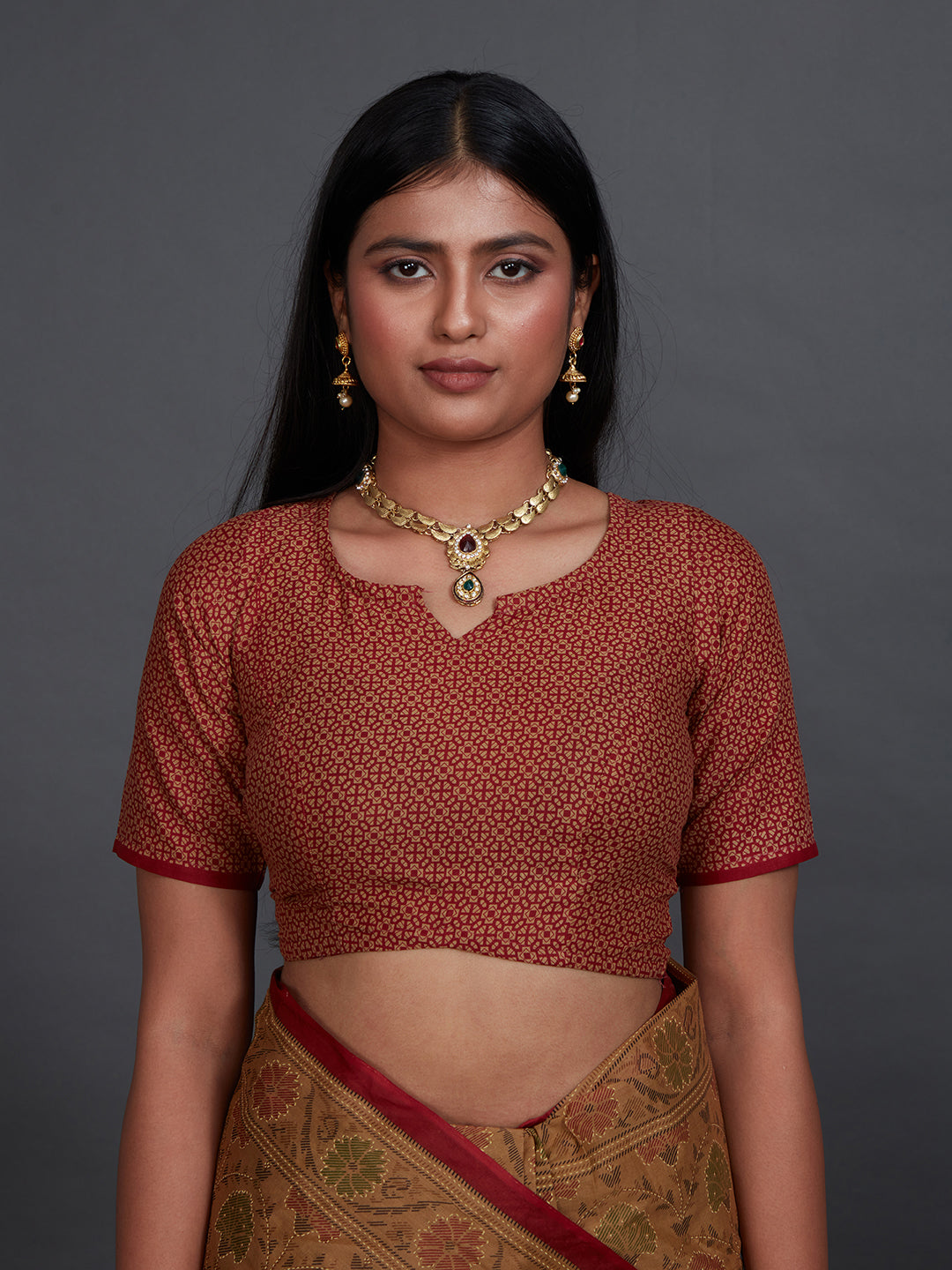 KRISHIKA Brown Printed Pure Cotton Saree