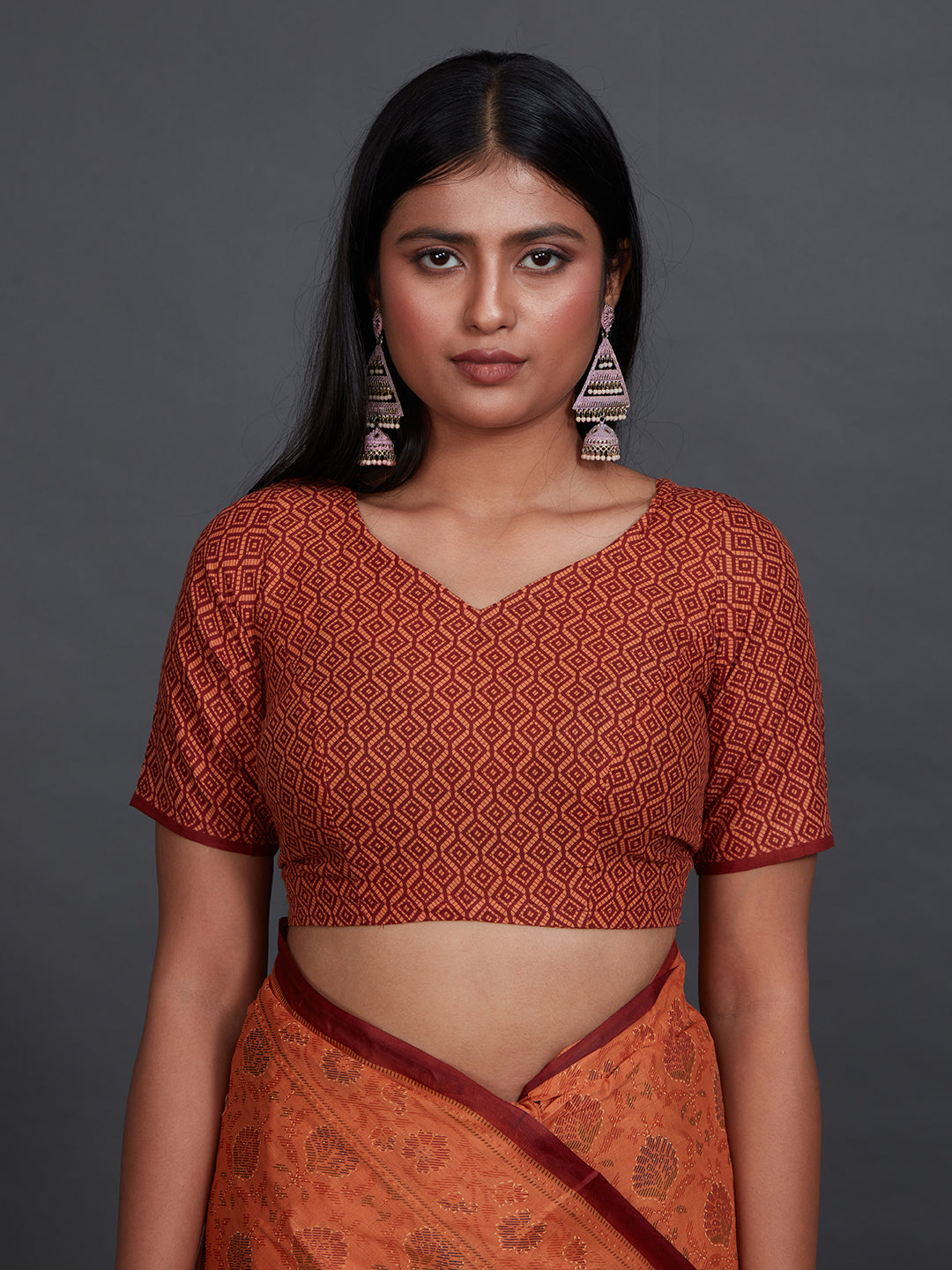 KRISHIKA Orange Printed Pure Cotton Saree