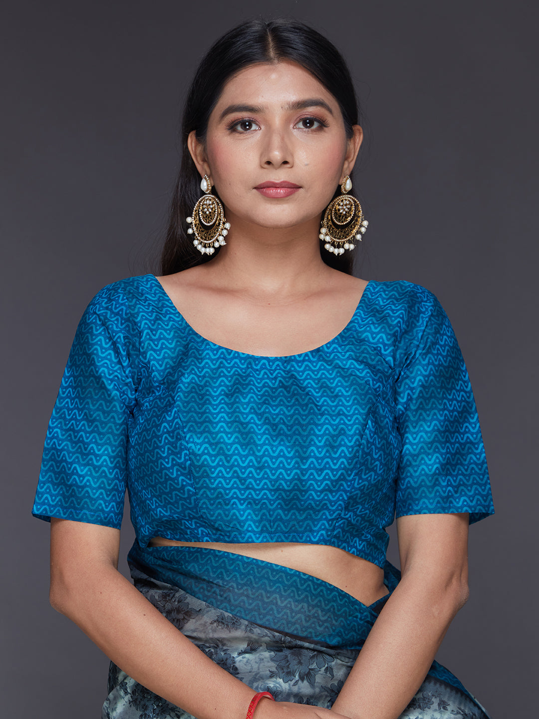 MISS INDIA Blue Floral Printed Pure Cotton Saree