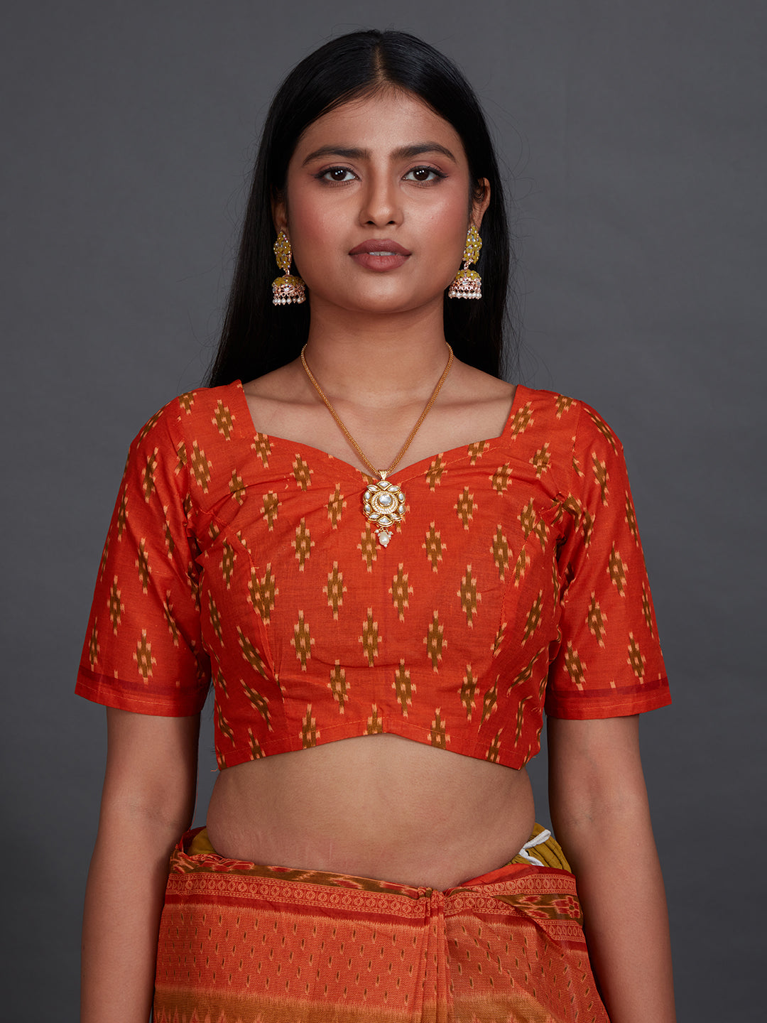 KANCHI COTTON Rust Printed Pure Cotton Saree
