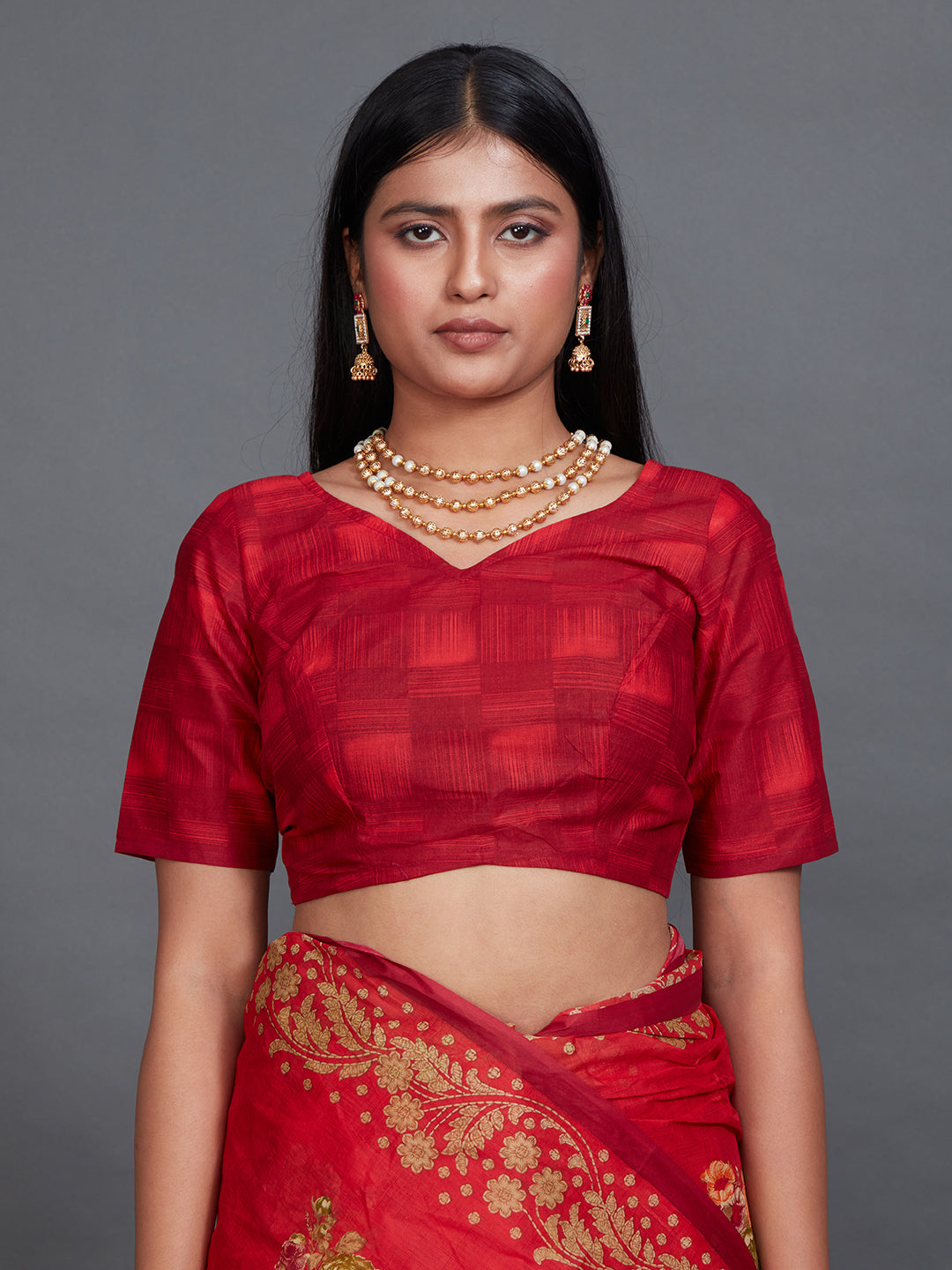 SHIBORI Red Printed Pure Cotton Saree