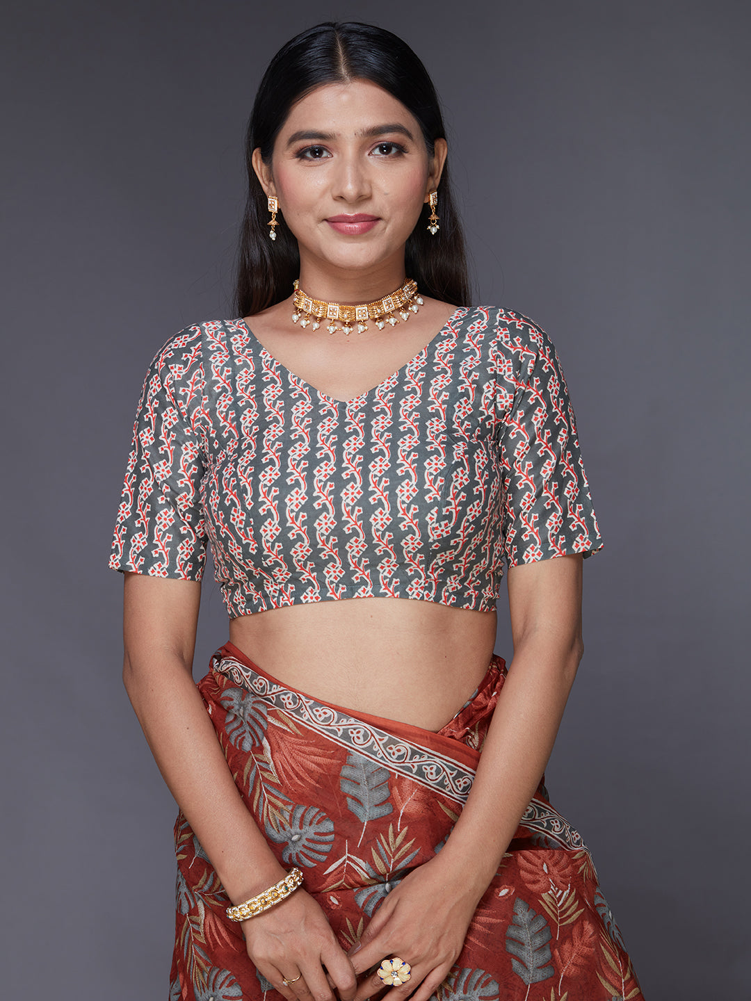 AARTI Brown Printed Pure Cotton Saree