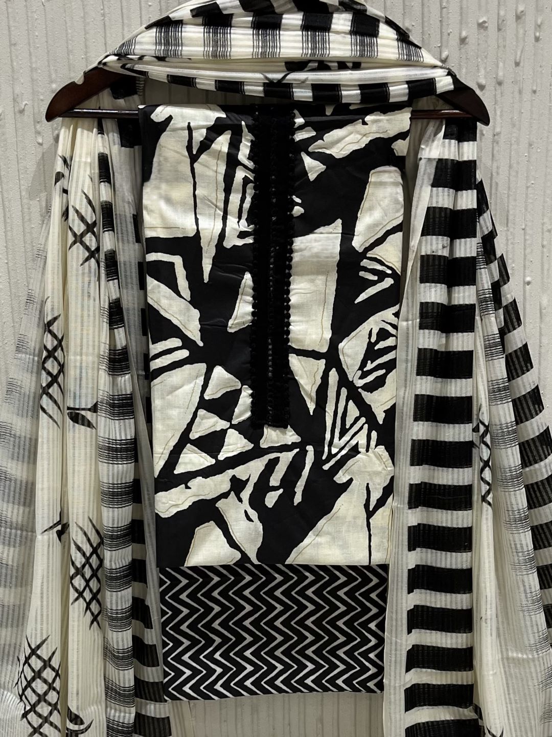Black Cotton printed Unstitched Dress Material