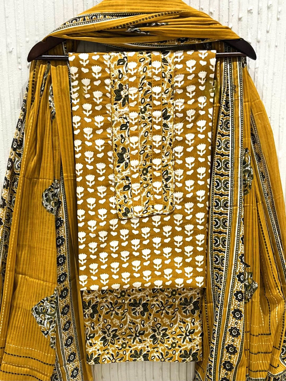 Mustard Cotton printed Unstitched Dress Material