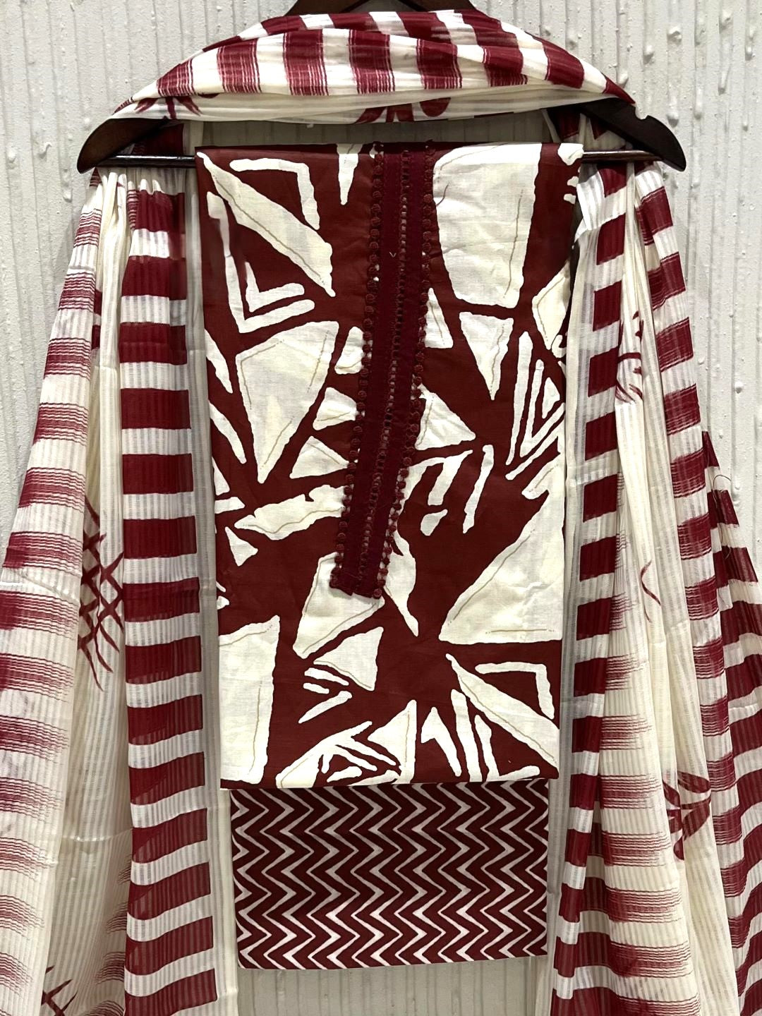 Maroon Cotton Printed Unstitched Dress Material