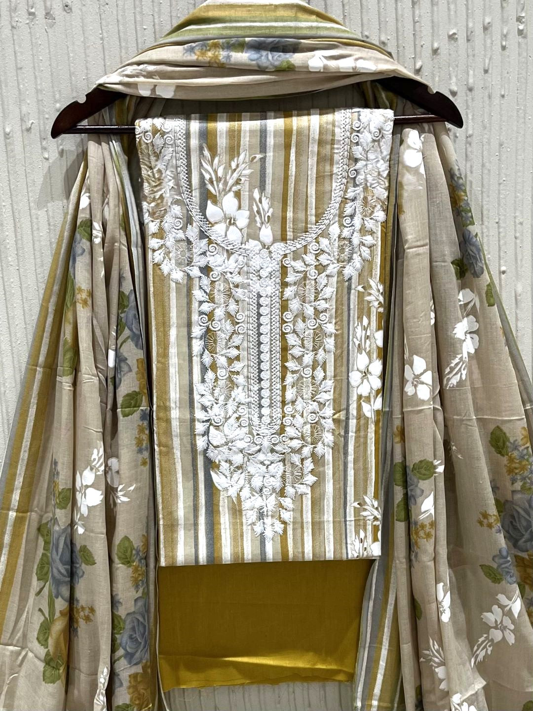Yellow Cotton Embroidered Unstitched Dress Material