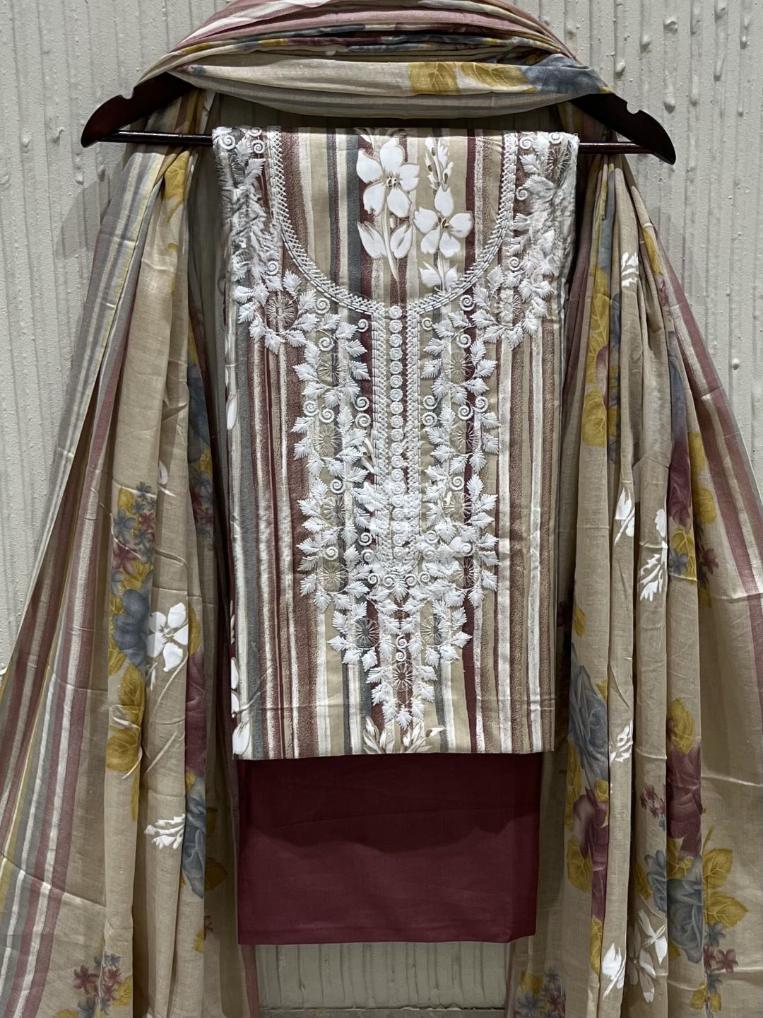 Mauve Cotton Embroidered Unstitched Dress Material