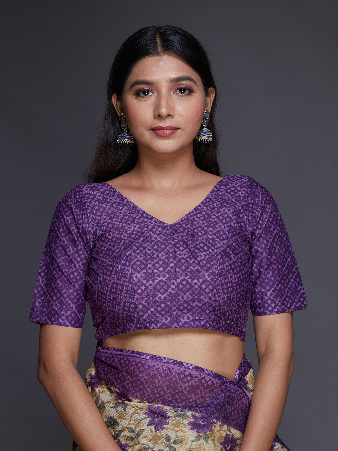 KOTA QUEEN Purple Printed Pure Cotton Saree
