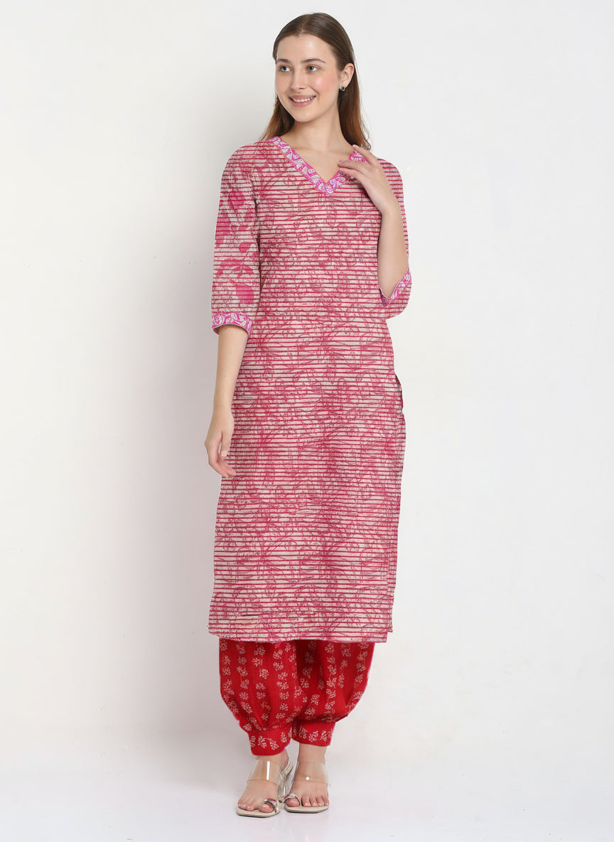 Pink Cotton Printed Unstitched Dress Material (2 Pc)