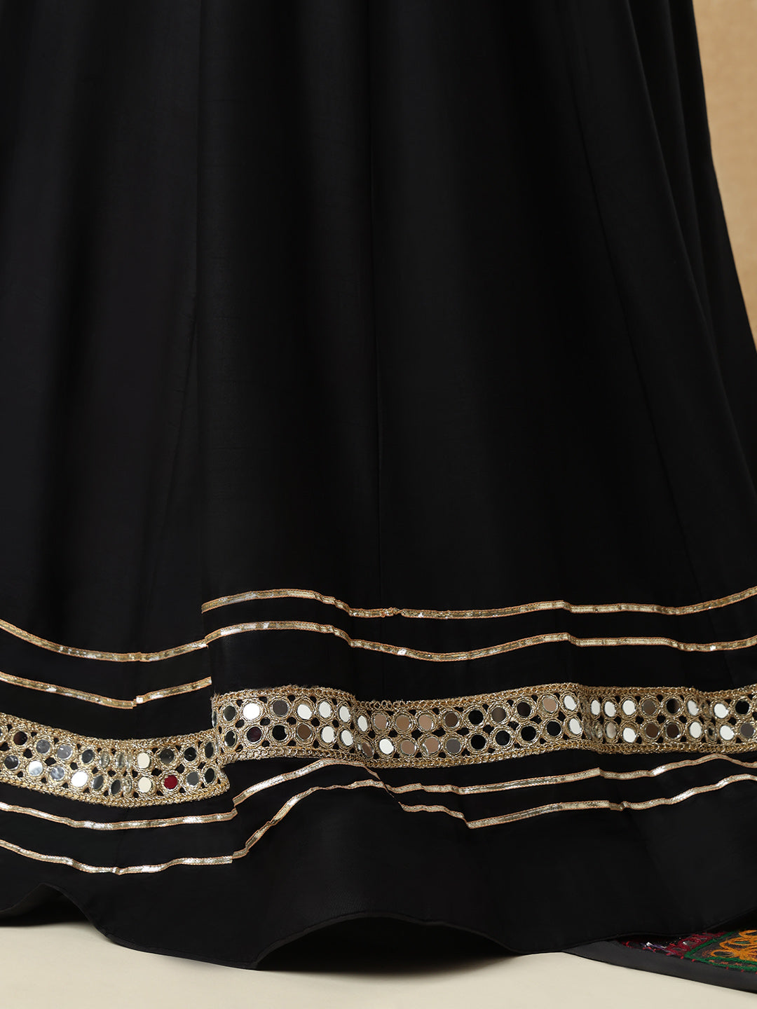 Black Embellished Garba Cotton Readymade Skirt For Navratri