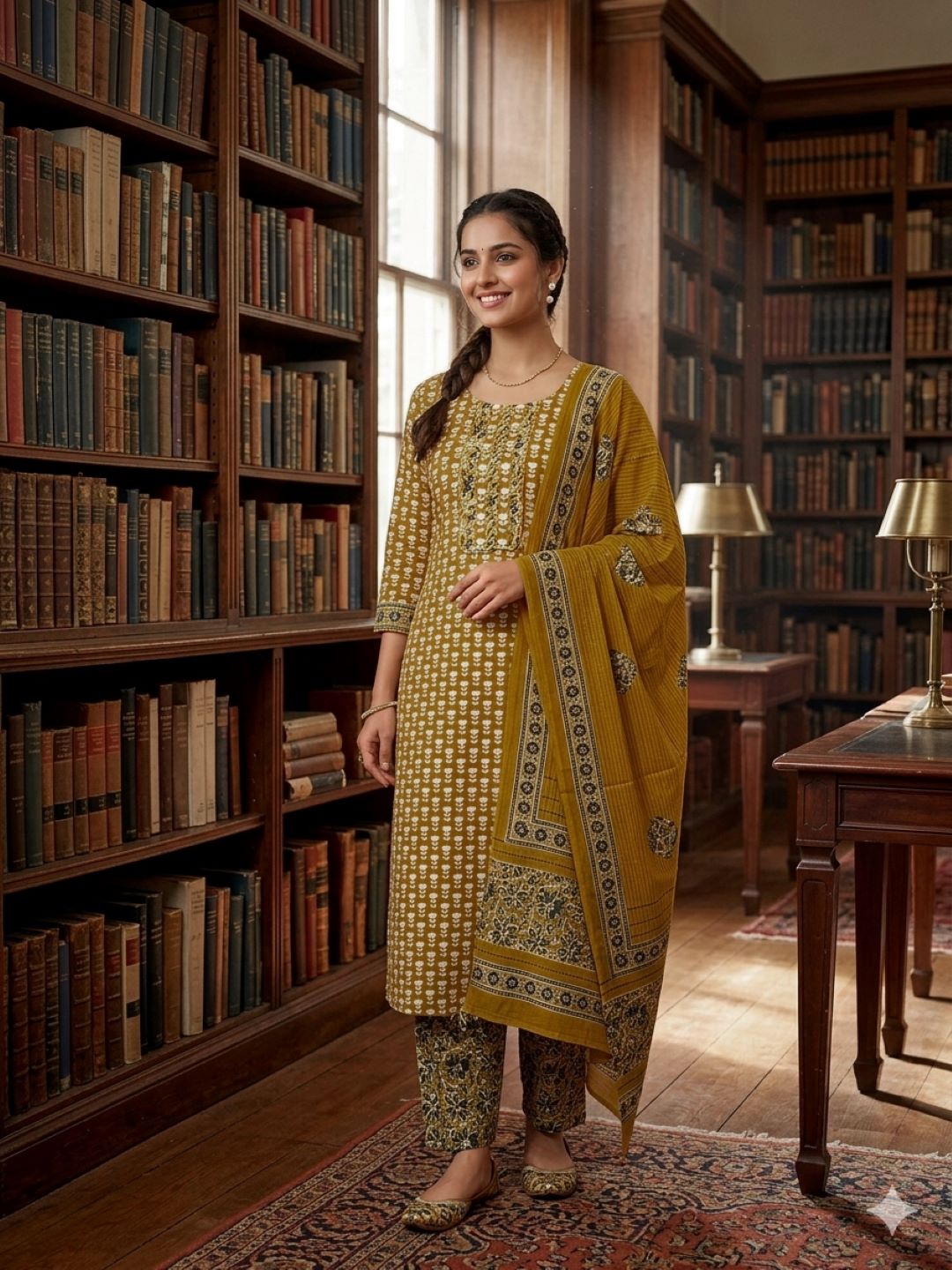 Mustard Cotton printed Unstitched Dress Material
