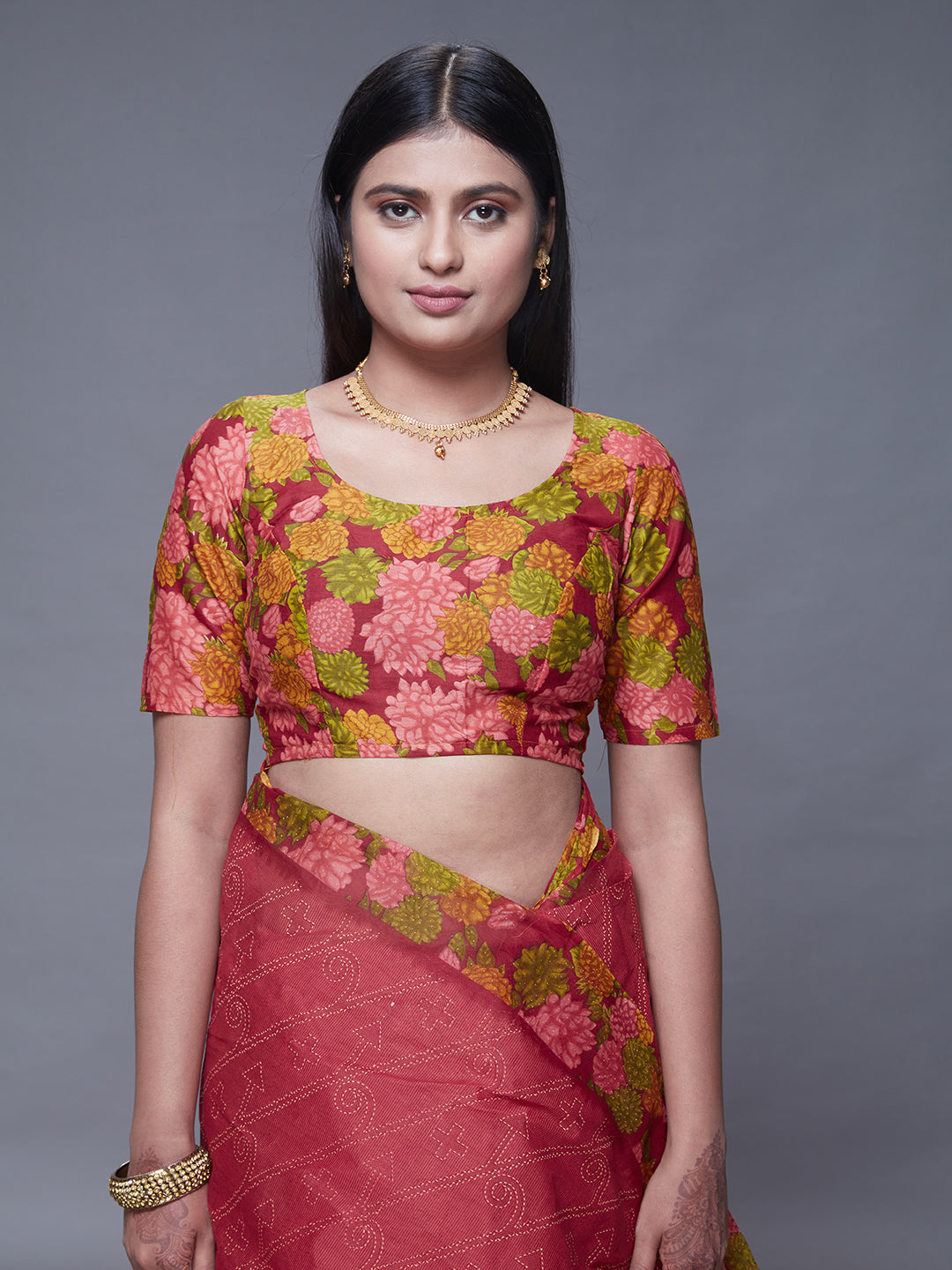 SUMANGALI Red Printed Pure Cotton Saree