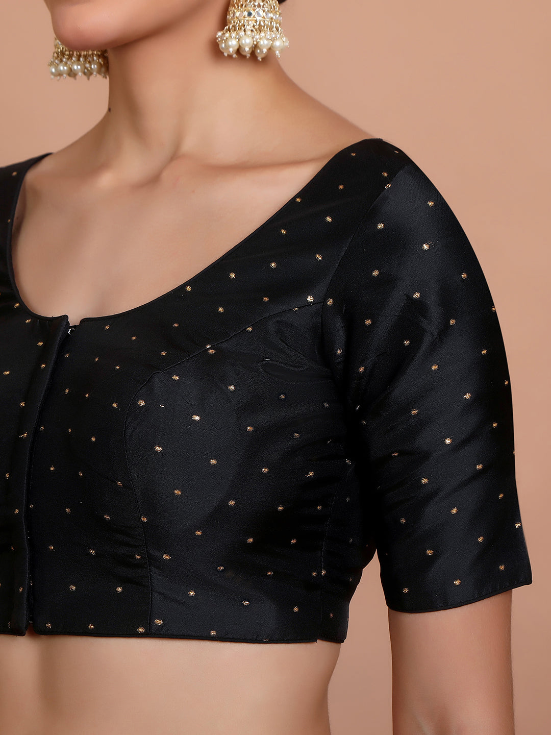 Black Silk Round Neck Readymade Padded Blouse