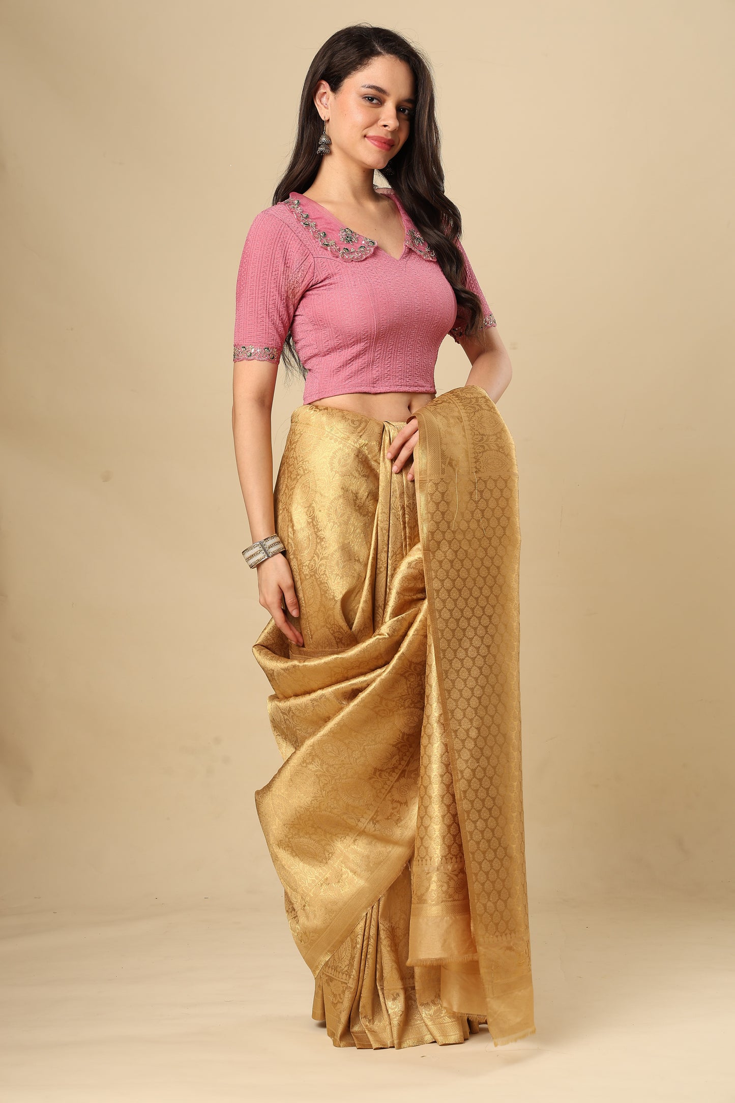 Mauve Embroidered Non Padded Stretchable Saree Blouse