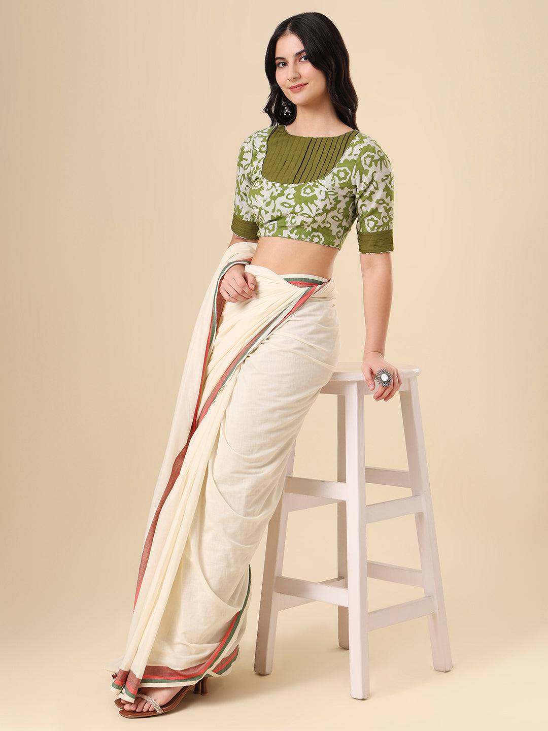 Olive Pure Cotton Batik Printed Readymade Blouse