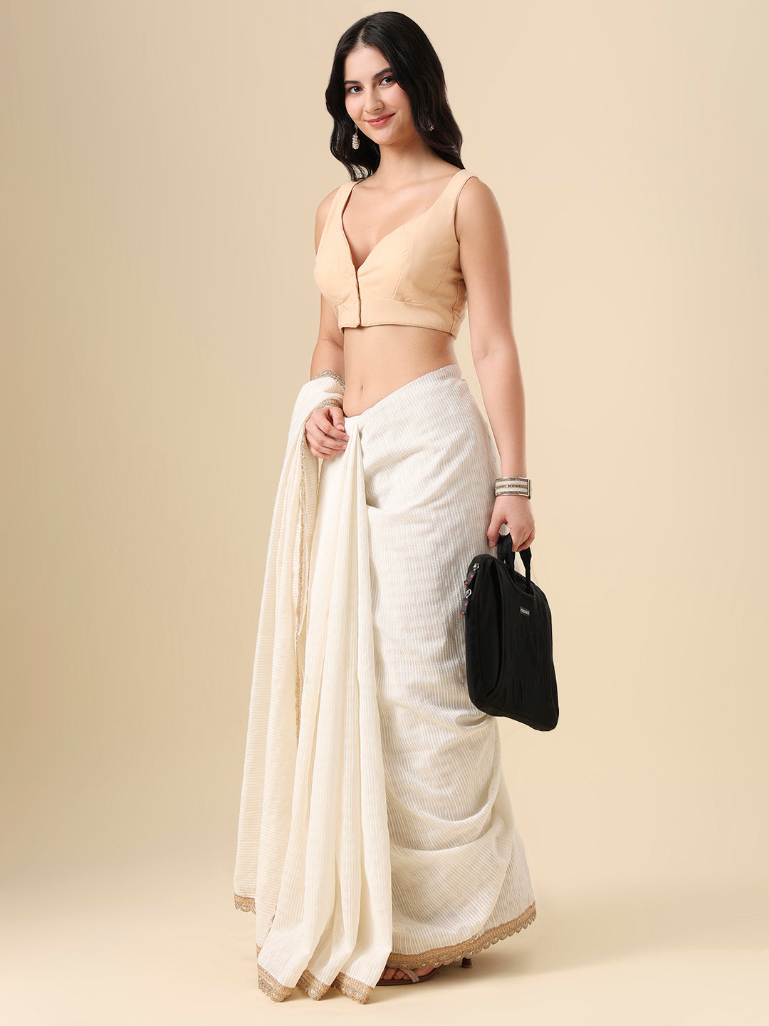Beige Pure Cotton Sweetheart Neck Readymade Blouse