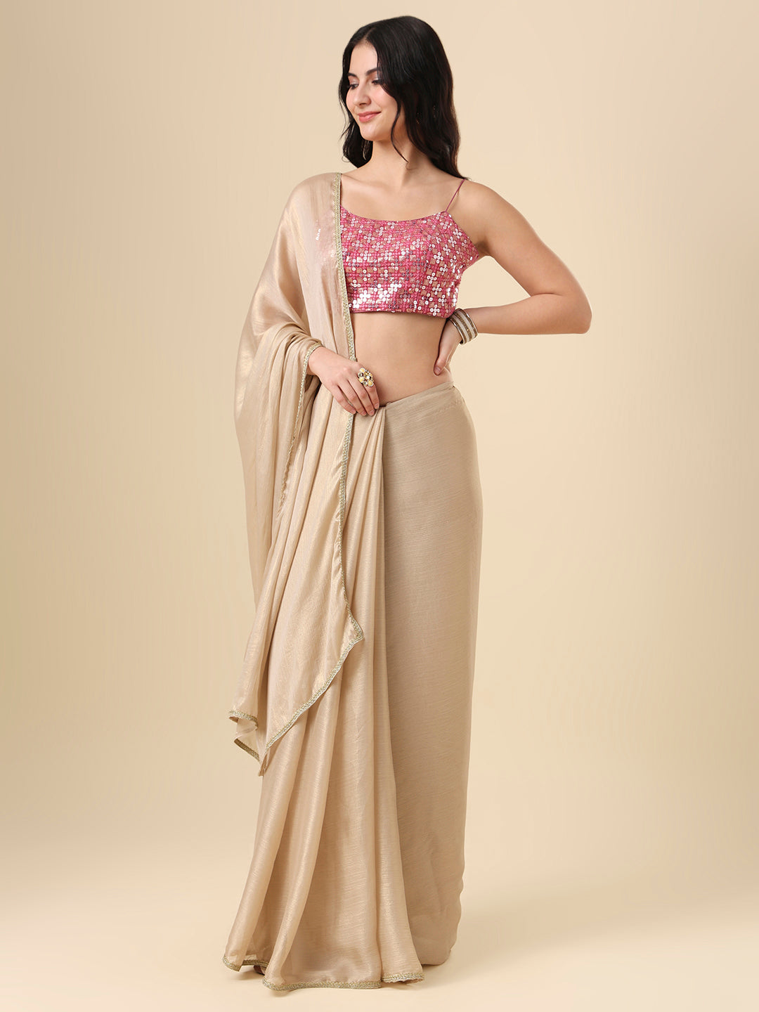 Pink Embellished Sleeveless Readymade Blouse