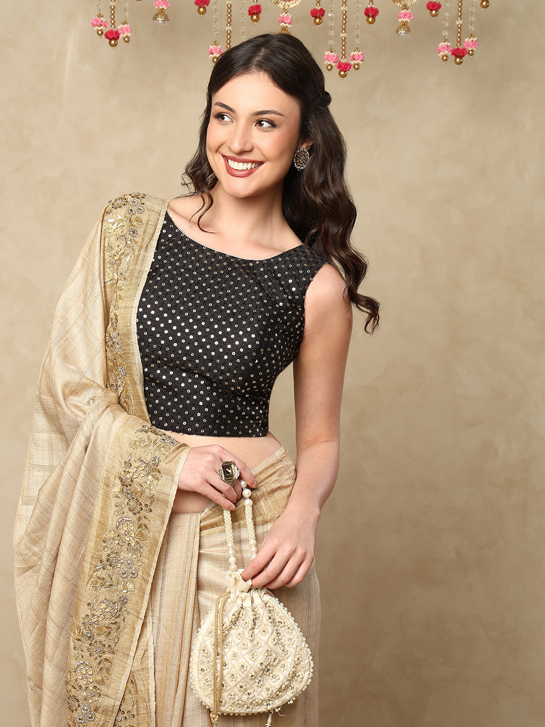 Black Silk Embroidered Sleeveless Blouse