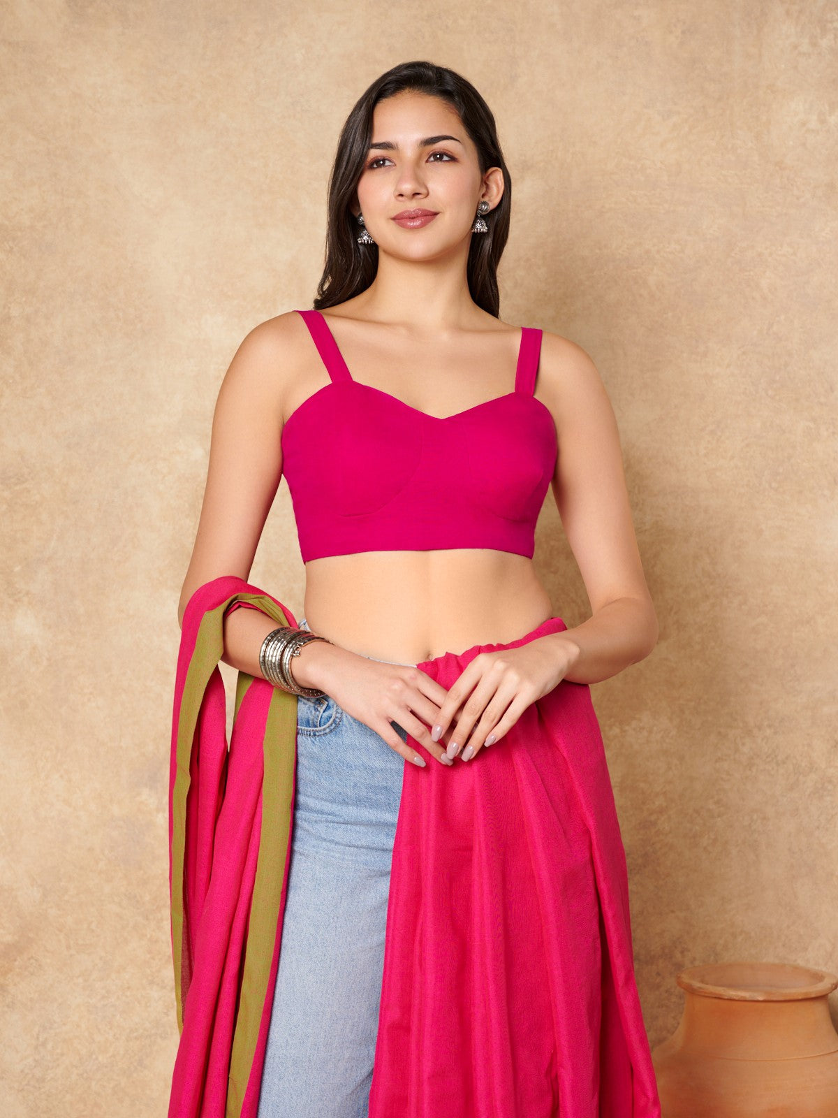 Pink Pure Cotton Sleeveless Readymade Blouse