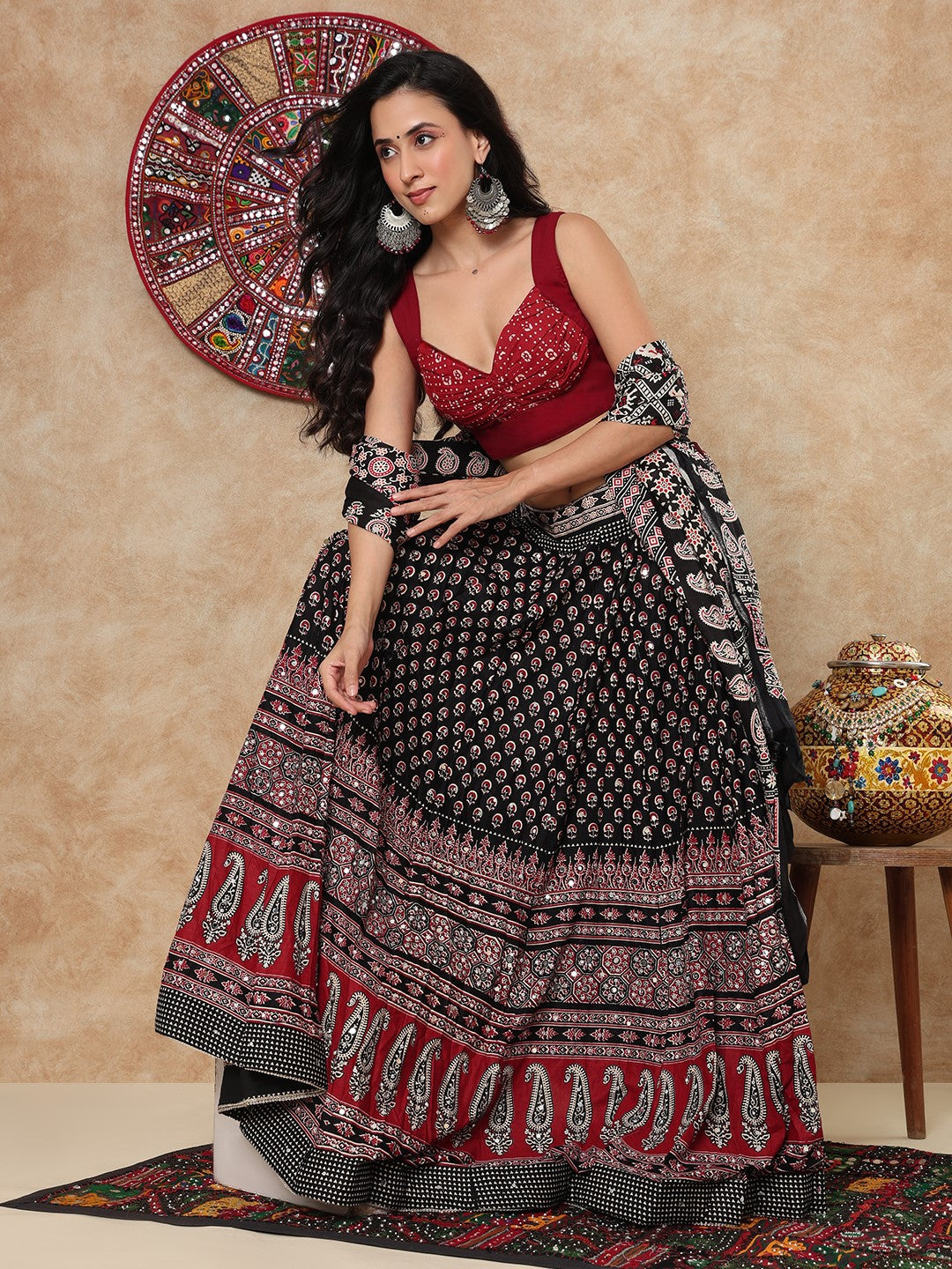 Maroon Cotton Printed Sweetheart Neck Readymade Blouse