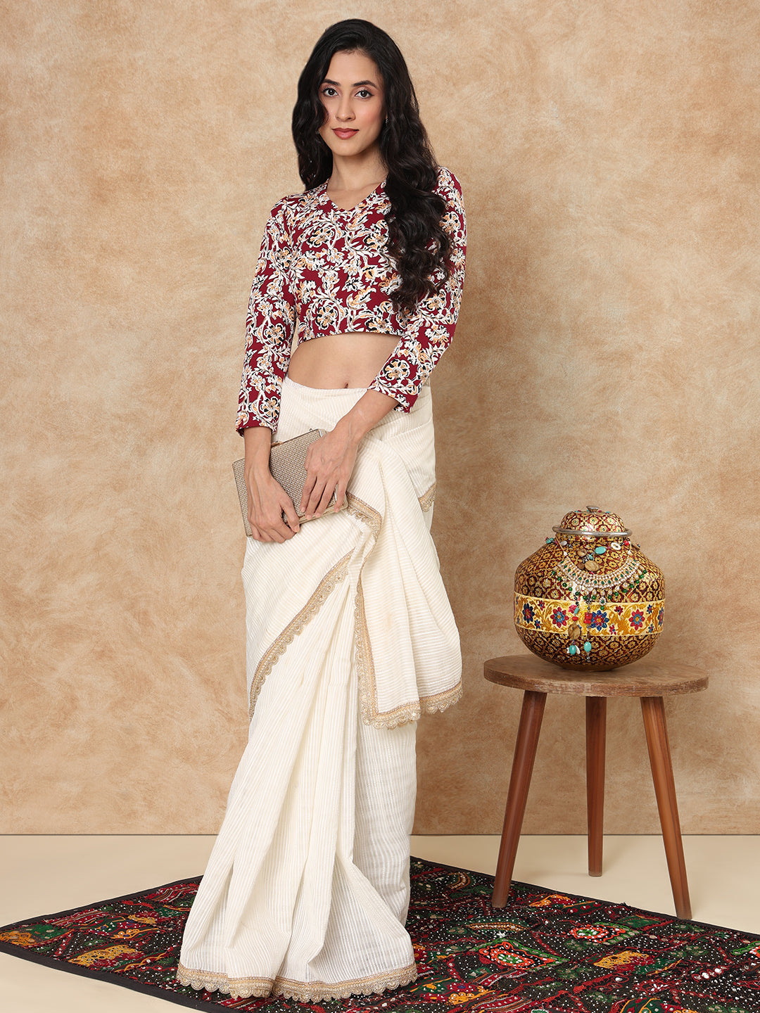 Multicolour Cotton Kalamkari Stretchable Readymade Blouse