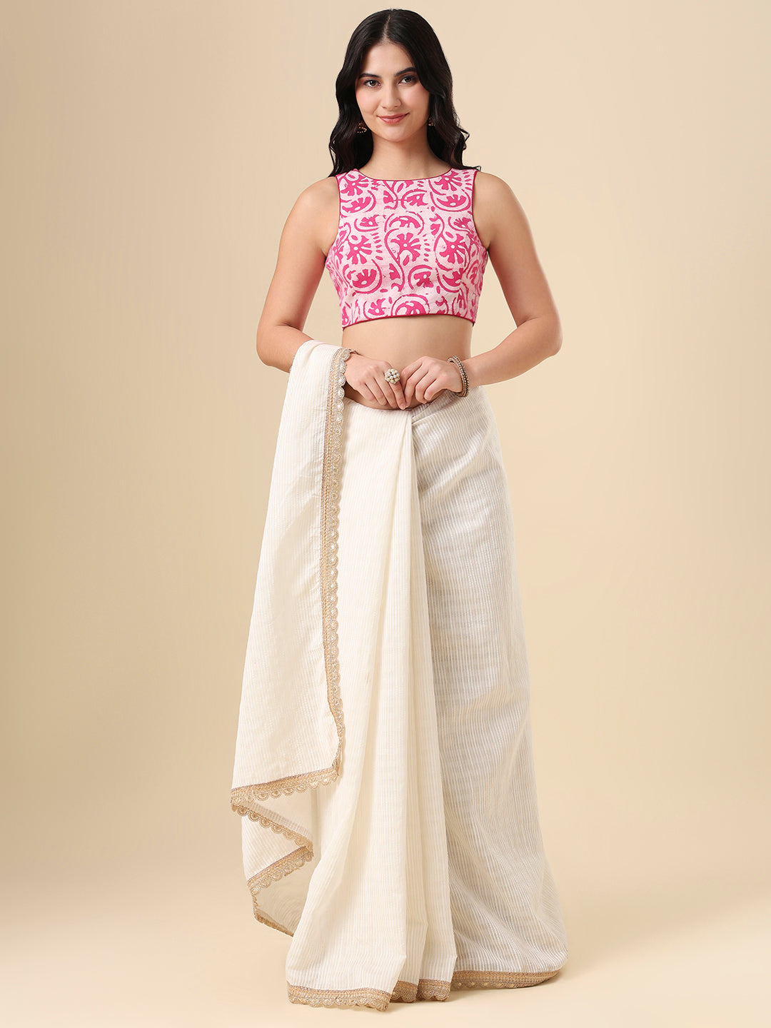 Pink Pure Cotton Batik Printed Readymade Blouse