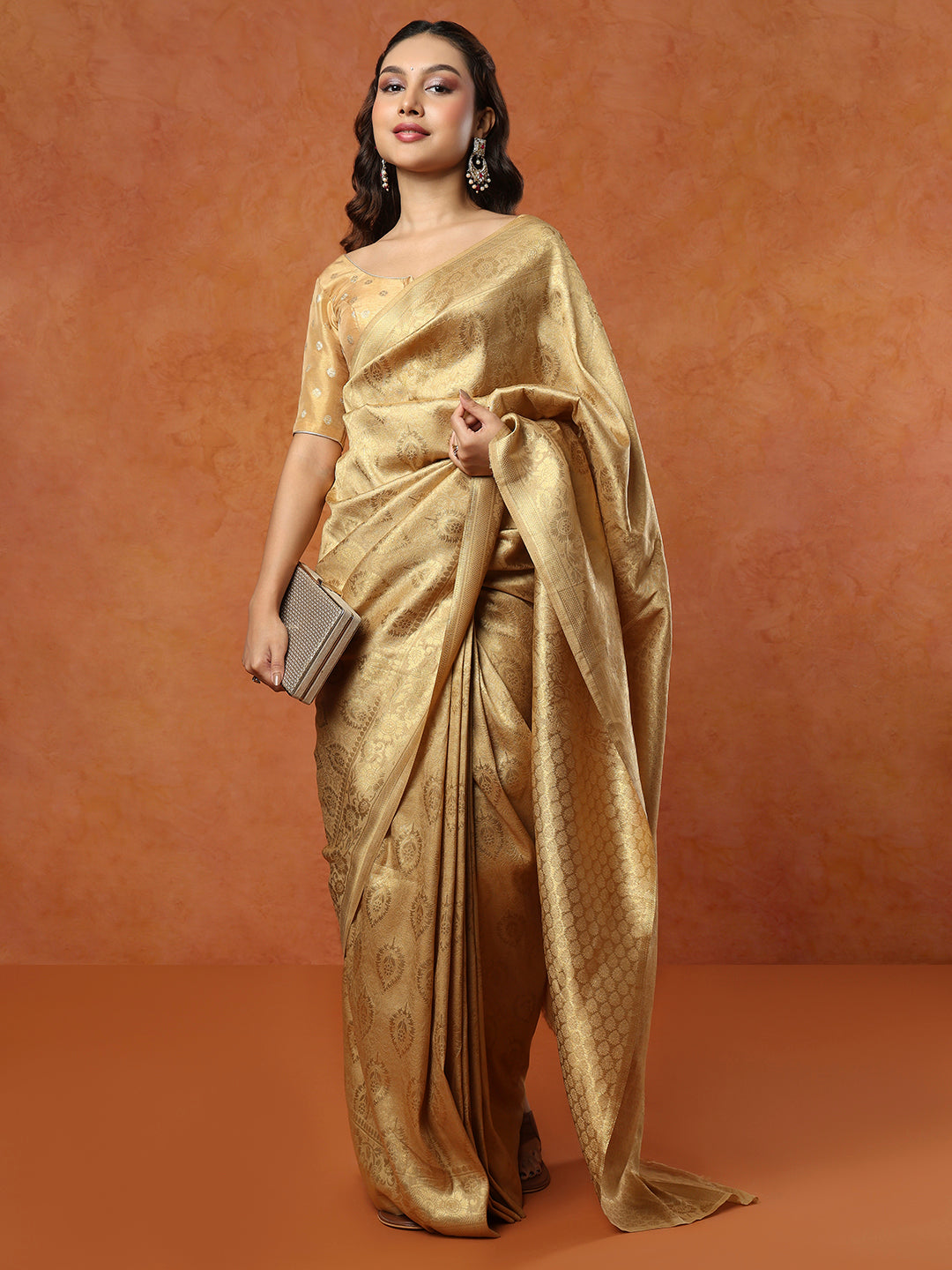 Copper Tissue Round Neck Readymade Blouse