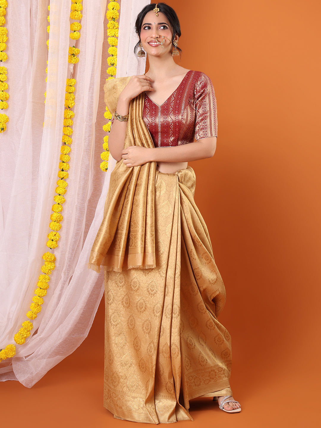 Maroon Brocade Woven Design Zari Padded Saree Blouse