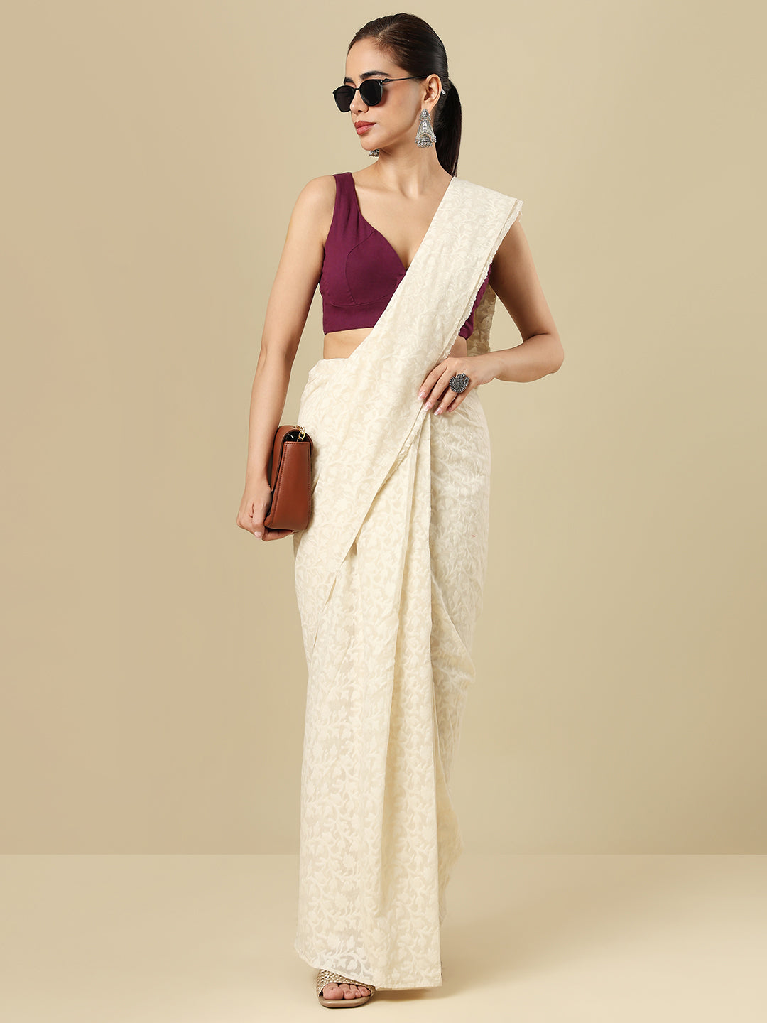Wine Pure Cotton Sleeveless Readymade Blouse