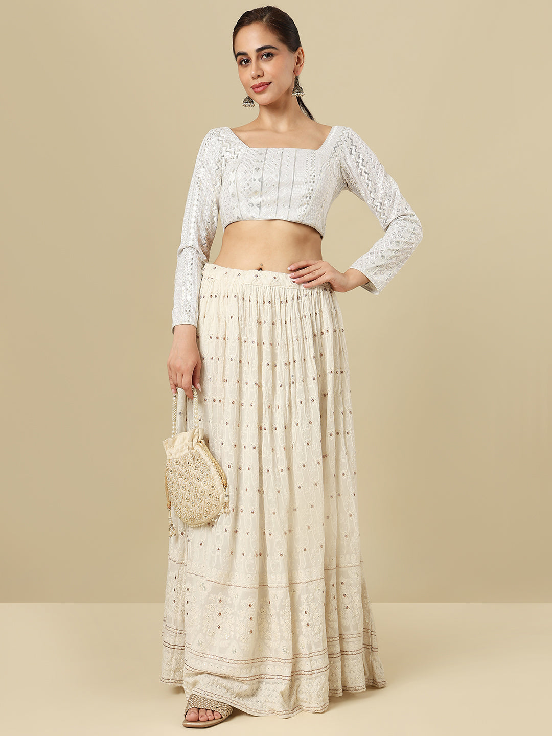 White Georgette Embroidered Padded Saree Blouse