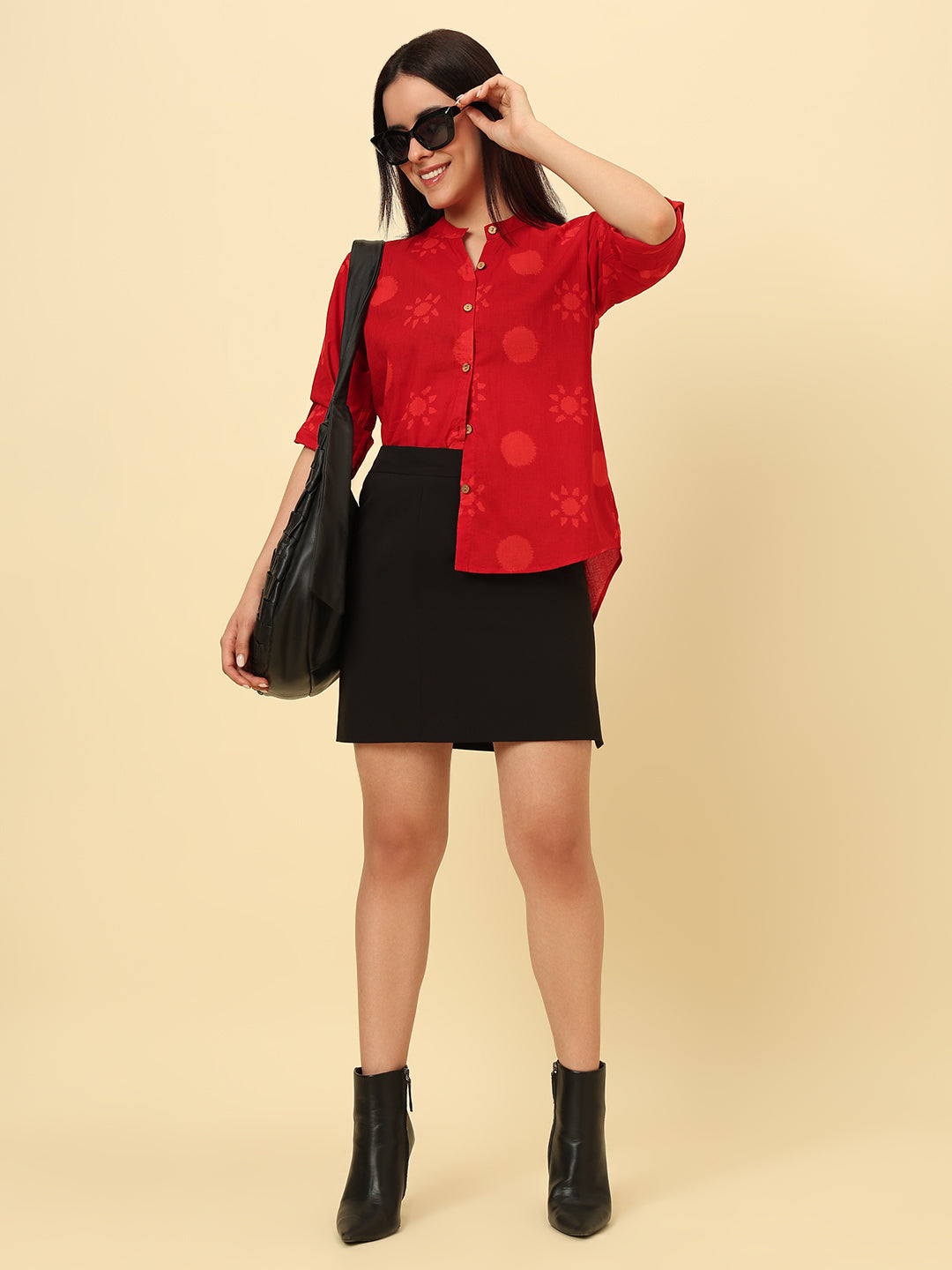 Red Cotton High Low Oversized Cotton shirt