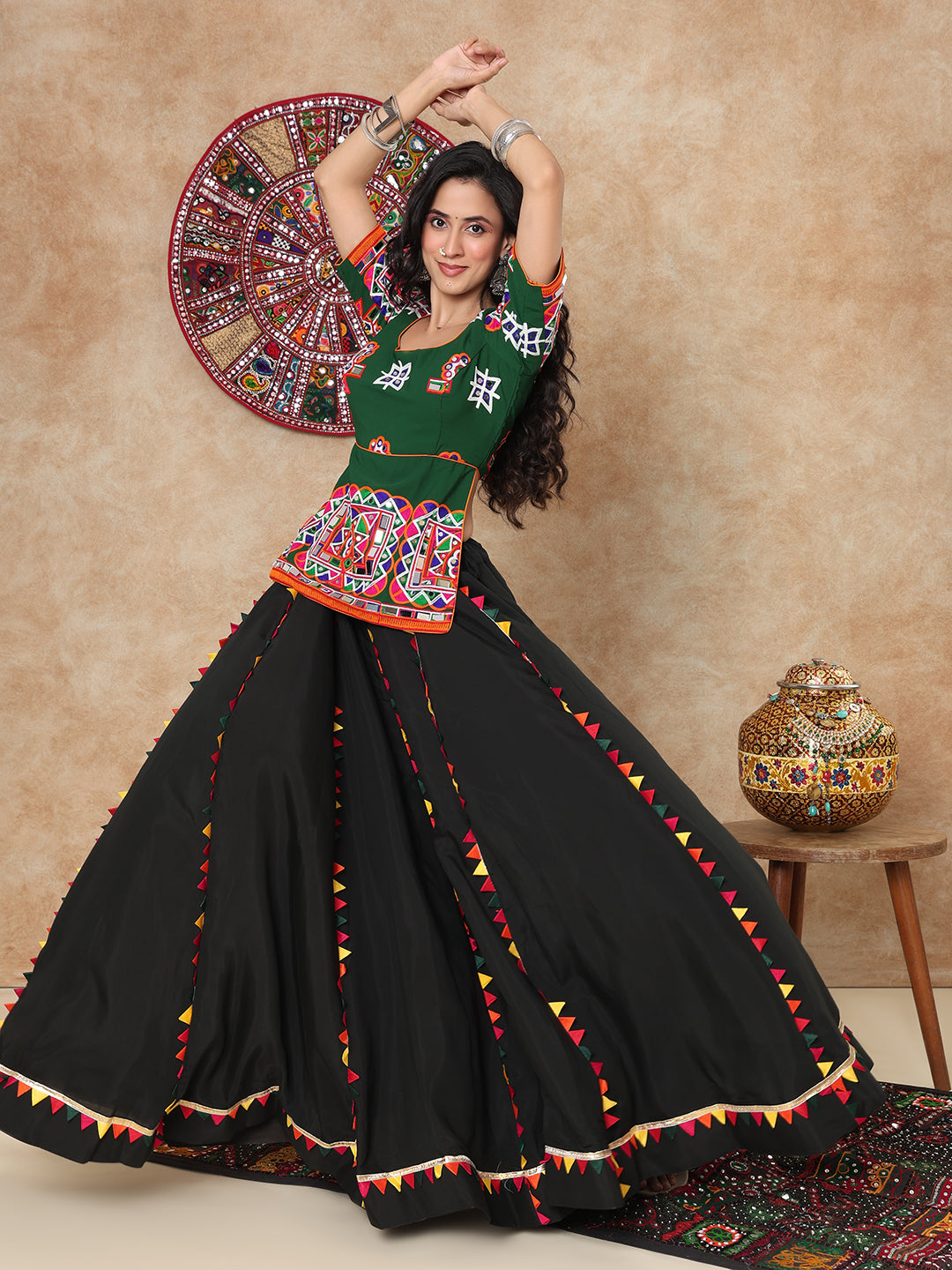 Green Georgette Round Neck Readymade Blouse