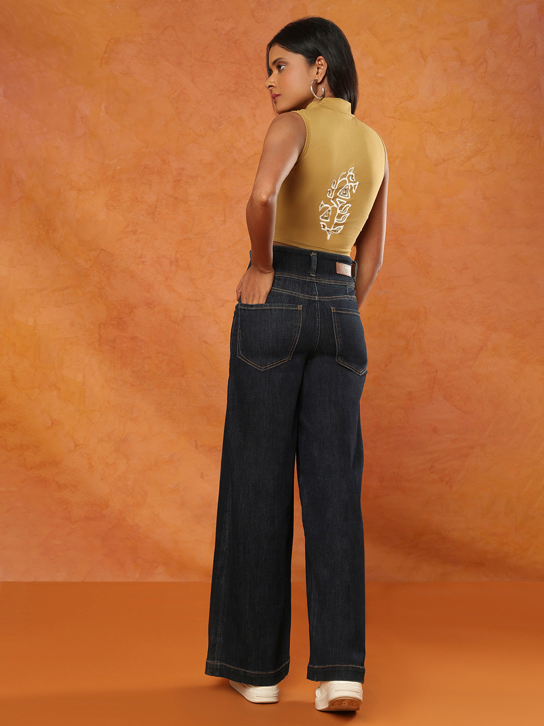 Beige Cotton Hand Block Printed Stretchable Sleeveless Blouse