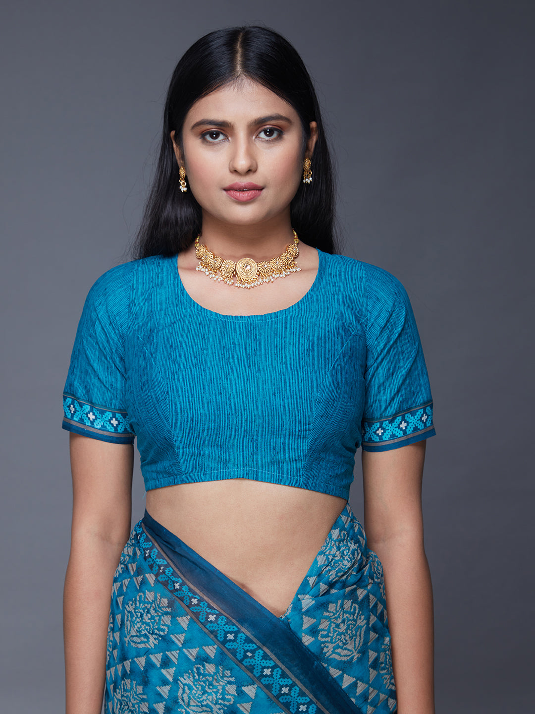 DIMPLE Teal Printed Pure Cotton Saree