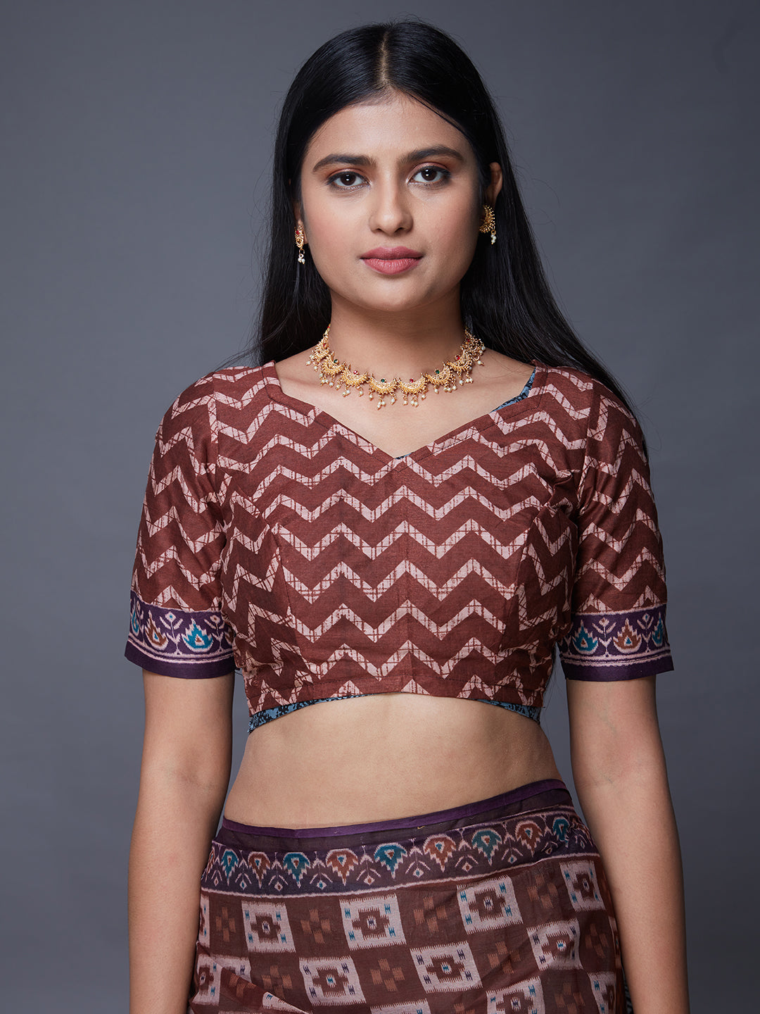 DIMPLE Brown Printed Pure Cotton Saree