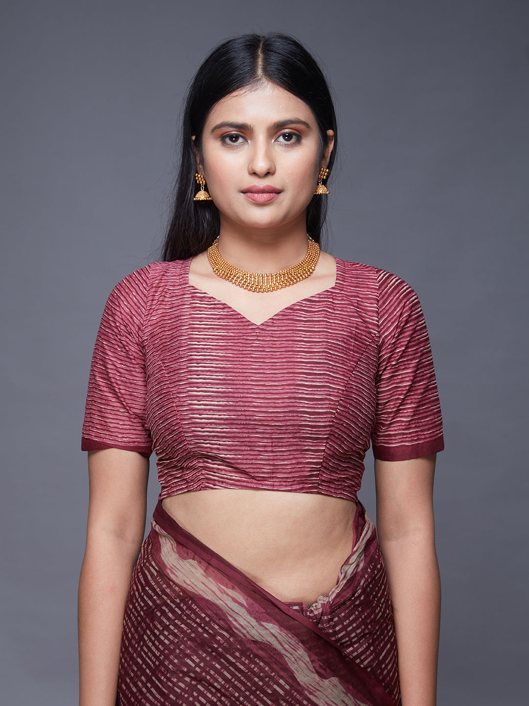 KASHMIRA Burgundy Printed Pure Cotton Saree
