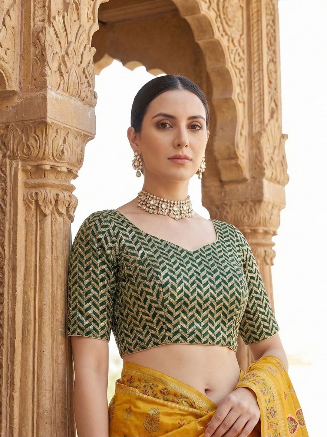 Green Georgette Sweetheart Neck Readymade Blouse